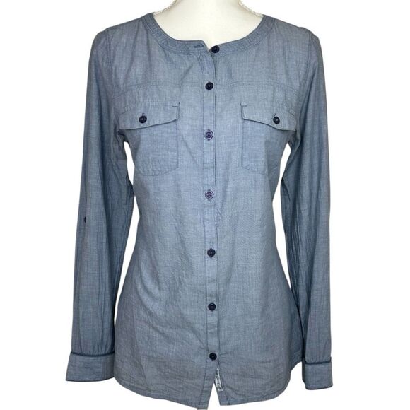 Toad & Co Izzie Long Sleeve Blue Chambray Organic Cotton Button Down Shirt Small - Picture 1 of 9